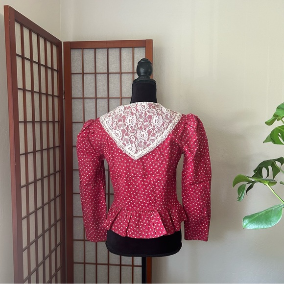Vintage 70s Red Boho Peplum Blouse - Picture 3 of 14